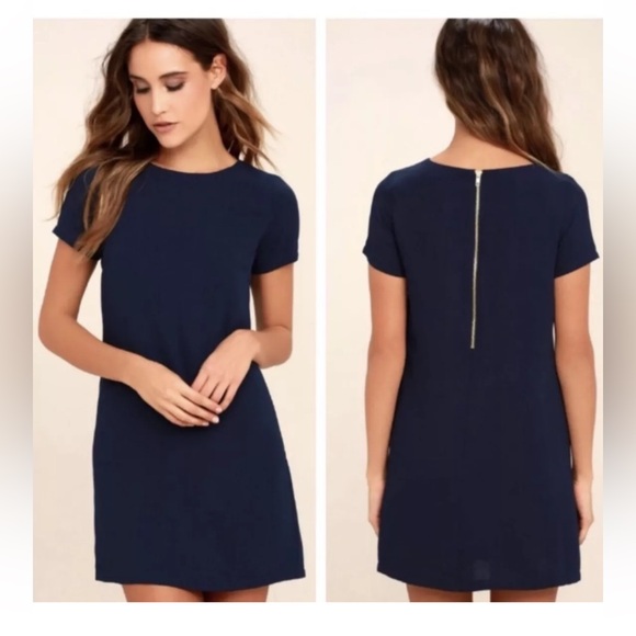 NWT Sz XL Lulus Dress Women’s shift and shout chiffon short sleeve mini Navy - Picture 1 of 7
